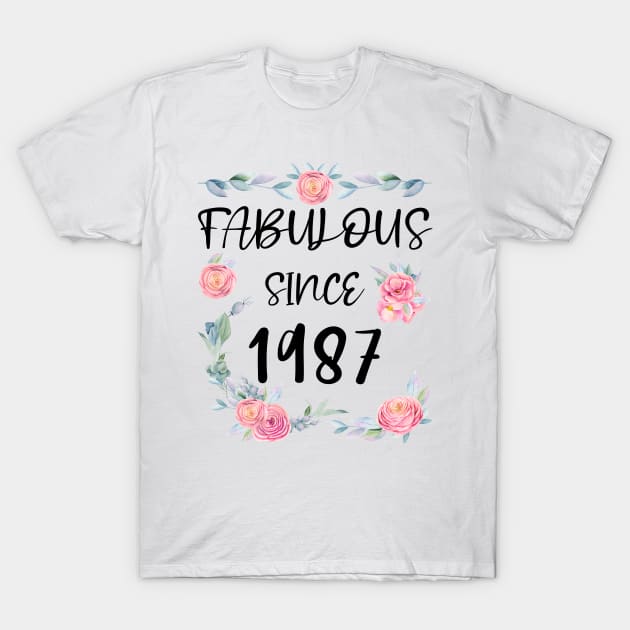 Women 34 Years Old Fabulous Since 1987 Flowers T-Shirt by artbypond